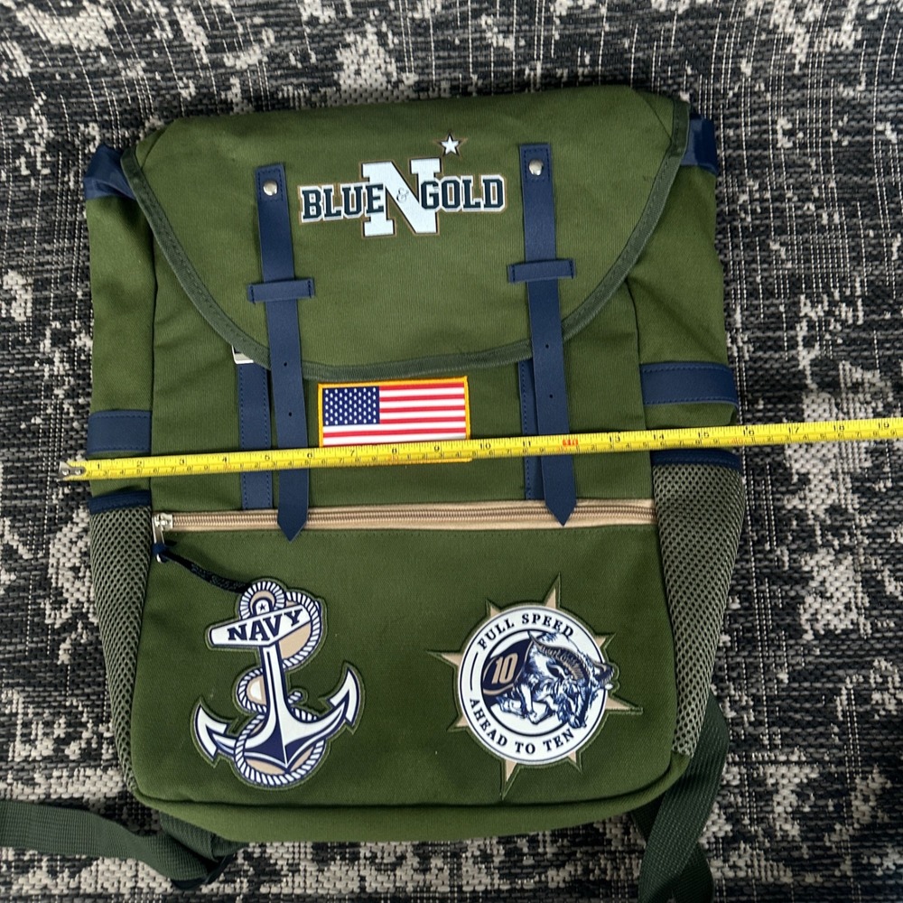 US Navy Blue & Gold Backpack OD Green Military Rucksack Beat Army Style Retro - Picture 8 of 8